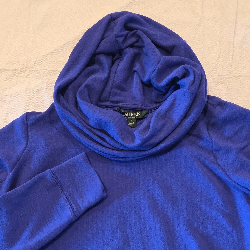 Lauren‎ Ralph Lauren Women's Cowl Neck Knit Hoodie Long Sleeve Pockets Blue S